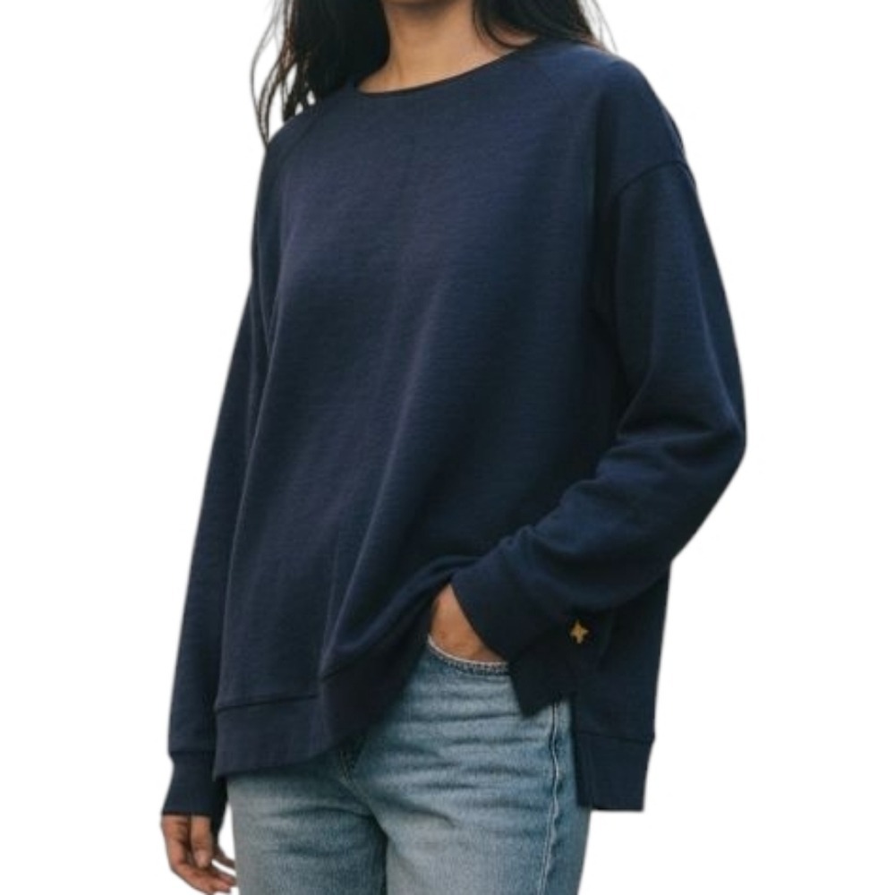 AK SPORT Selene Top Women Navy Blue Mock Neck Zip Sz Medium Old Money Minimalist